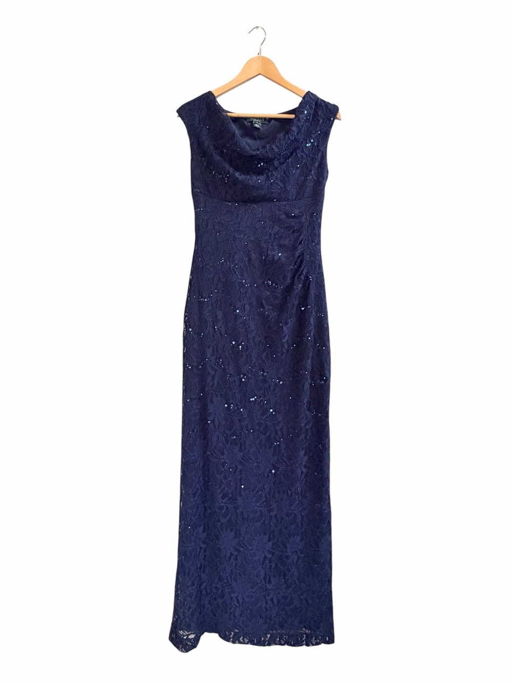 LRL navy lace cowl neck maxi cocktail dress
